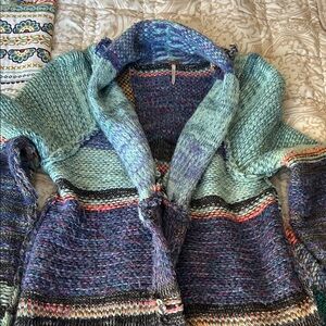 Free People Multicolor Knit Cardigan.  Size large    Pockets and knee length